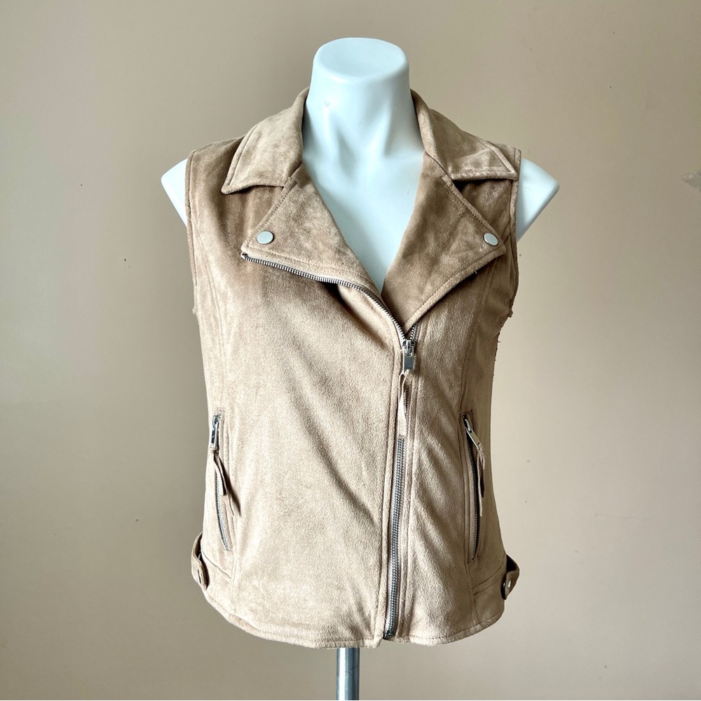ATMOSPHERE | Tan Faux Suede Moto Vest Sz 6